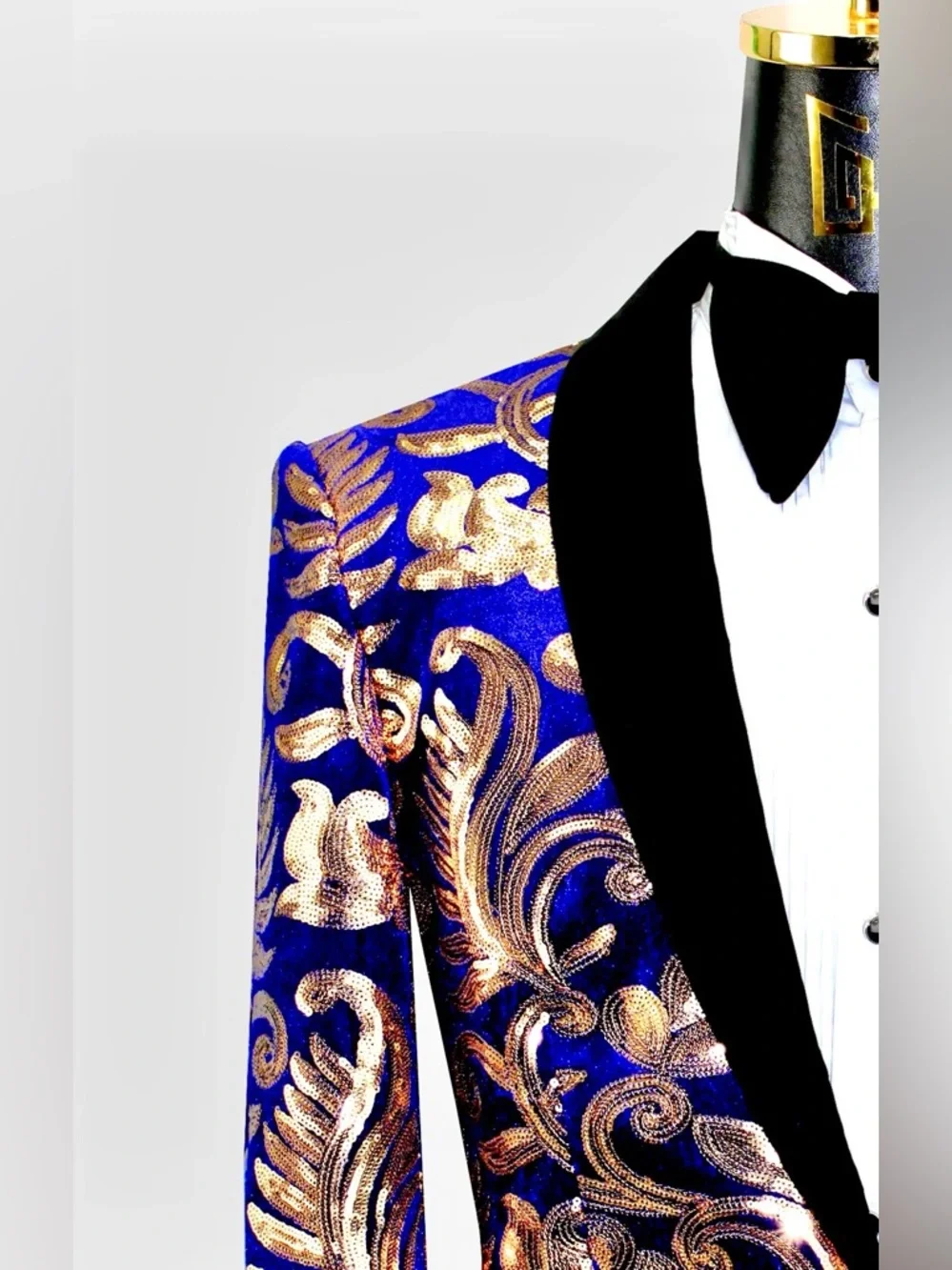 Macy's Cobalt Blue velvet Blazer with Gold Floral Jacquard